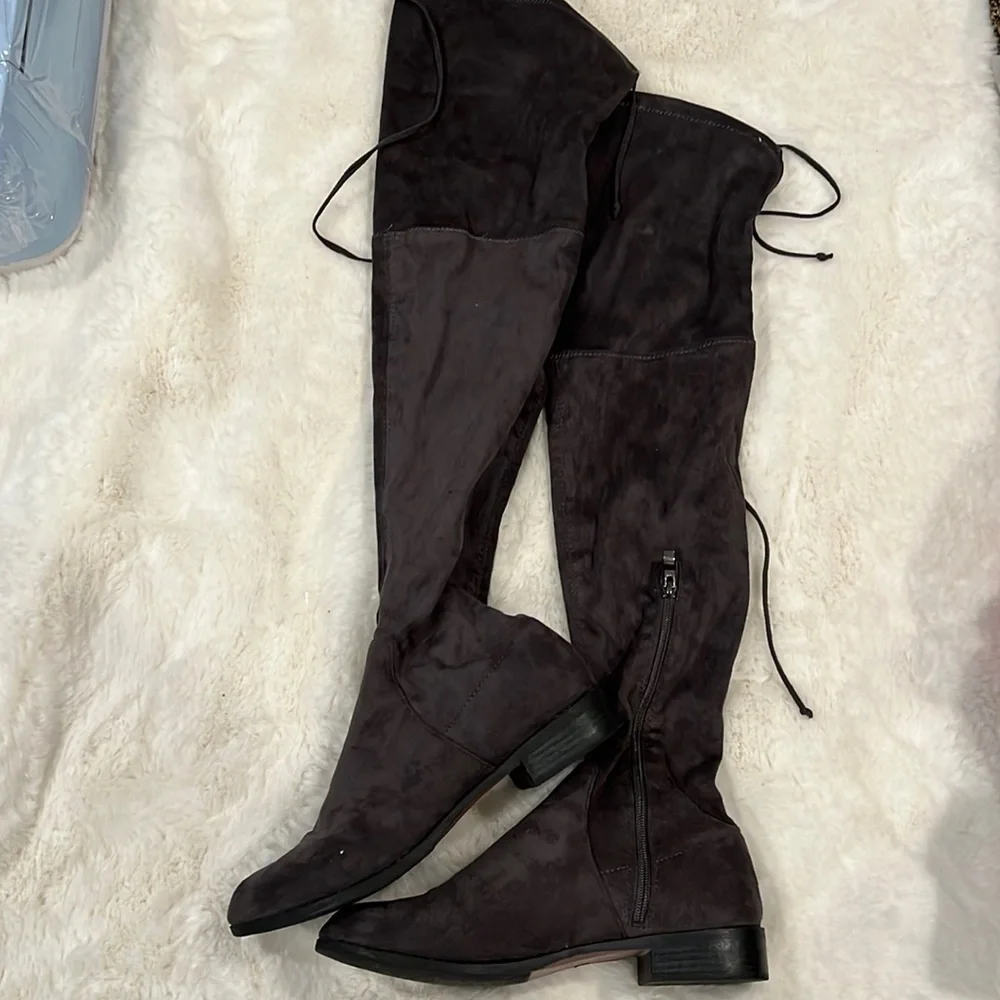Catherine Maladrino Gray Over-The-Knee Boots, worn once indoors